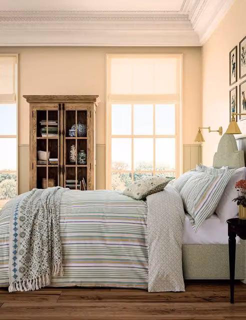 Joules Charleston Striped Cotton Bedding Set, Green Mix, W: 140 cm, L: 200 cm