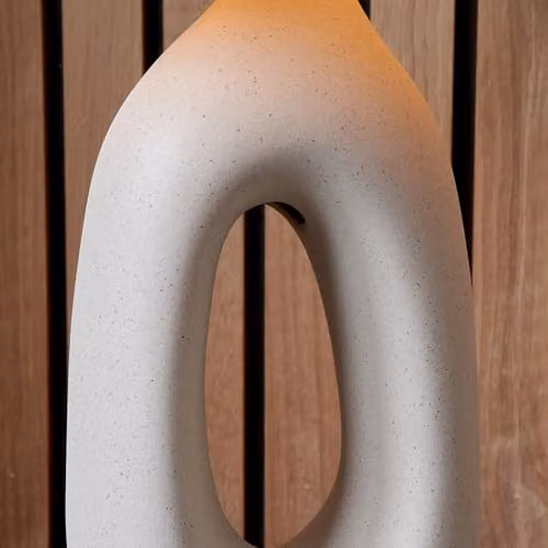 Pacific Lifestyle Ruma Abstract Boho Ceramic Table Lamp in Cream and Beige with Fabric Shade – 2