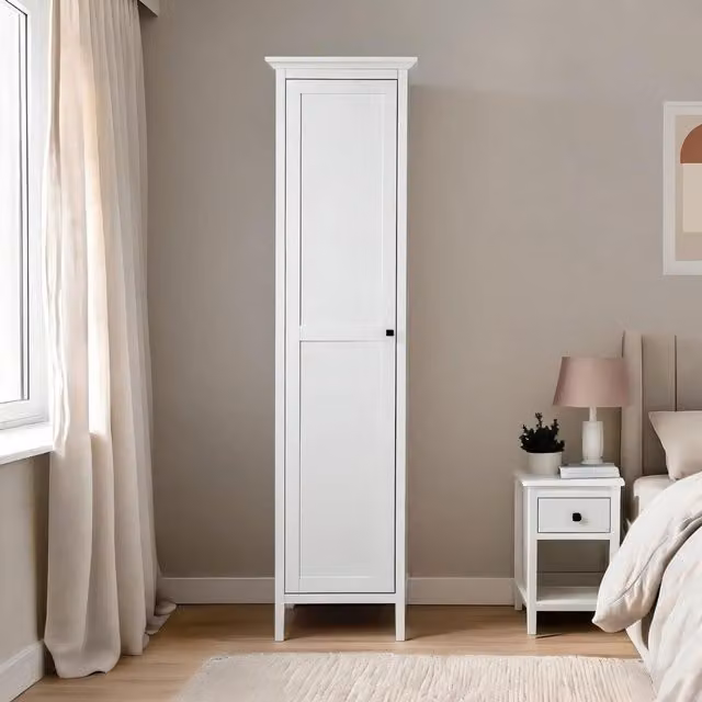 Home Source Bellevue Single Wardrobe with Hinged Doors and Internal Shelving, White