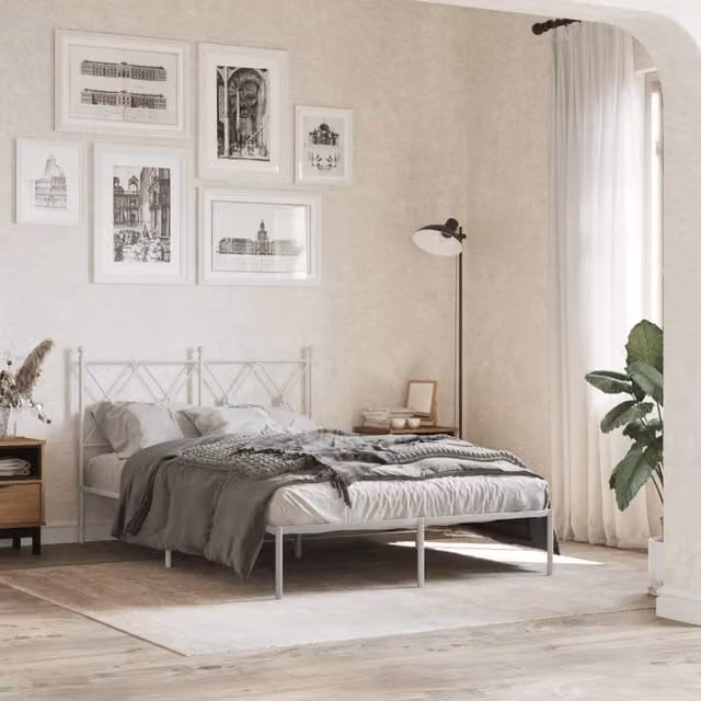 Berkfield Home Metal Bed Frame with Headboard, White, W/D/H: 120 x 200 cm