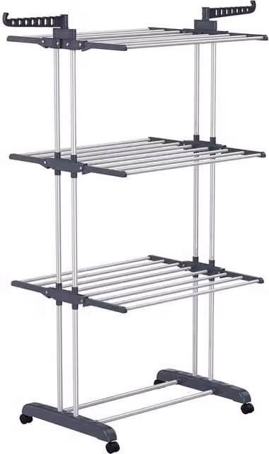 FORGEVIO Large 3 Tier Folding Tower Clothes Airer in Grey – 1