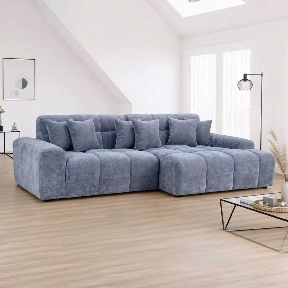 Furnishings For Less UK Jenson Grey Right Hand Facing Plush Velvet Corner Sofa with Chaise and Scatter Cushions – 2