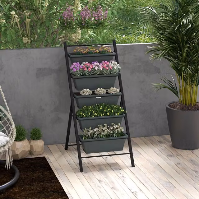 Outsunny Raised Metal Garden Bed with 5 Removable Trays for Vegetables, Flowers and Herbs in Charcoal Grey