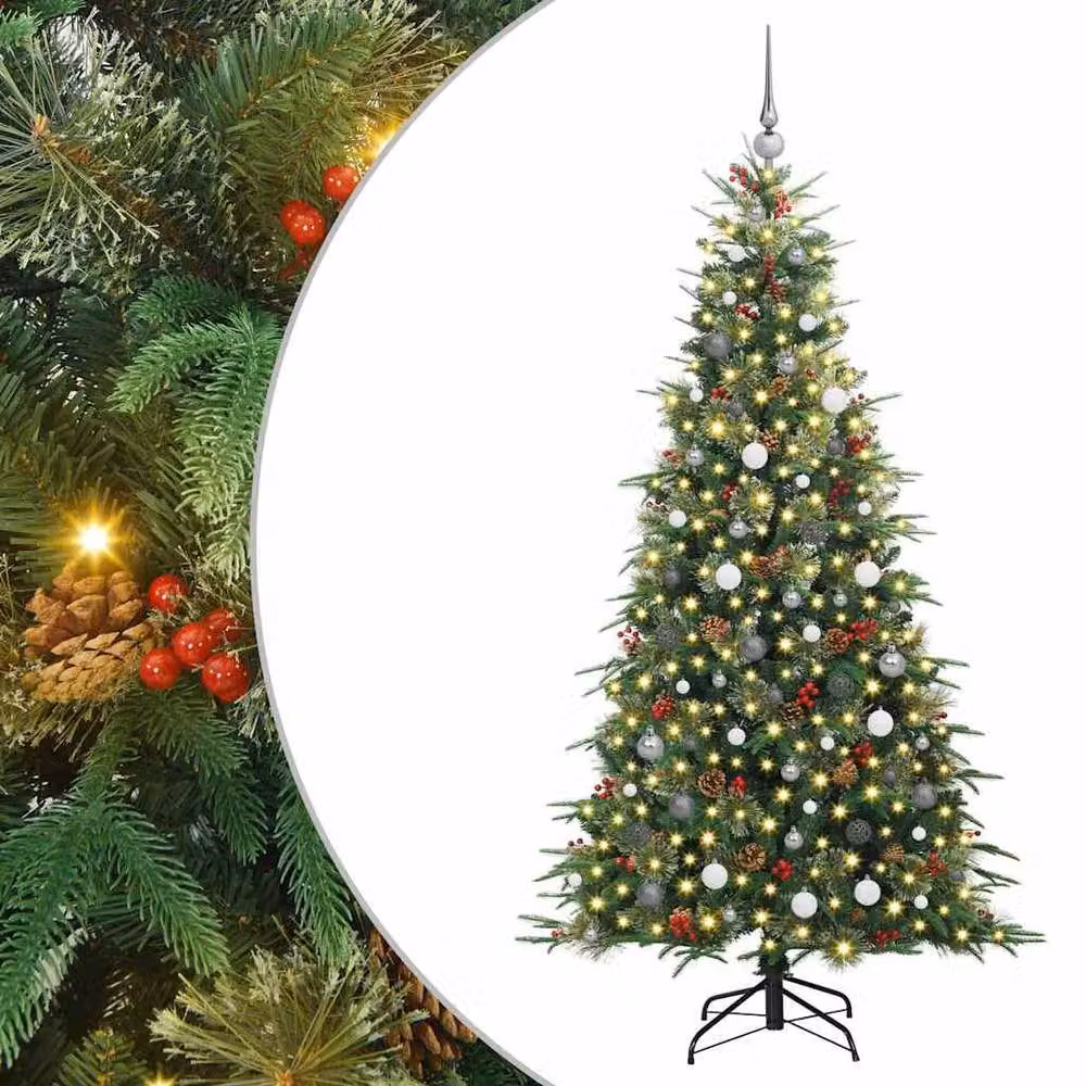 Berkfield Home Artificial Hinged Christmas Tree in Green, Height: 210 cm – 2