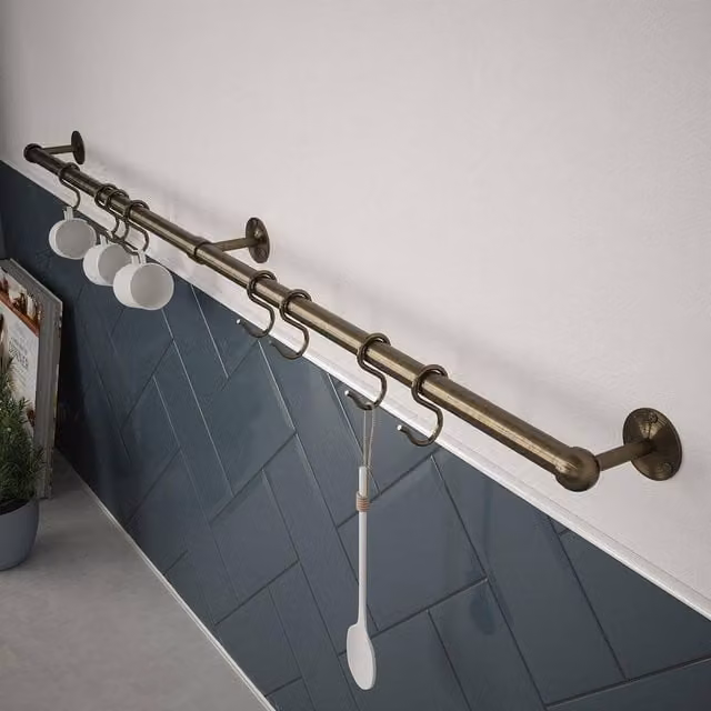 Rothley Bronze Metal Wall Mounted Kitchen Utensil Rail Kit, 100cm