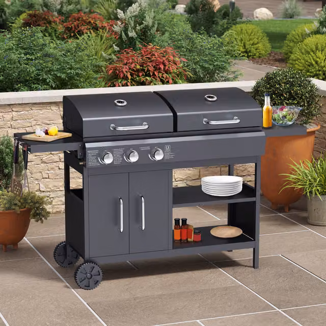 BillyOh Montana Black Dual Fuel Gas and Charcoal Hybrid BBQ with Cover in Black