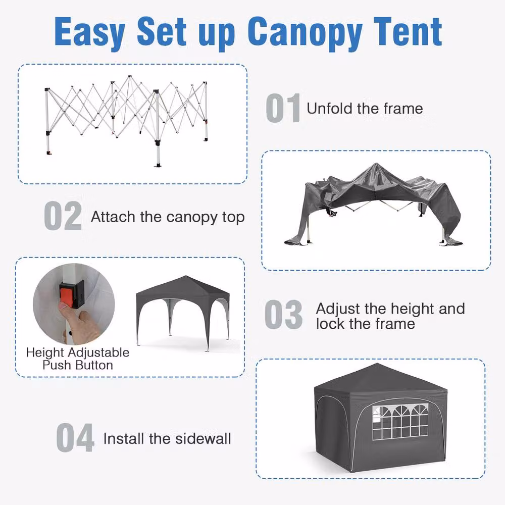 Costway Pop up Canopy Tent Portable Foldable Beach Sun Shelter, Grey/Silver, W: 300 cm, D: 300 cm, H: 286 cm – 6