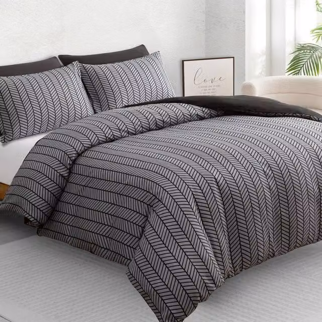 Lazzaro Home Premium Chevron Microfibre Reversible Duvet Cover and Pillowcase Set, Grey, W/D/H: 135 x 200 cm