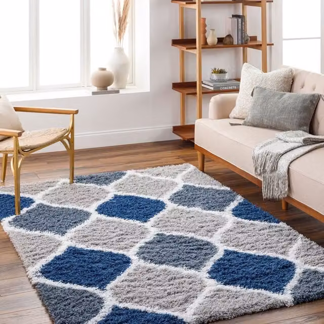 Livabliss Urban Shag Modern Rectangular Plush Pile Rug in Beige, White, Blue and Grey, W: 160 cm, D: 220 cm – 1