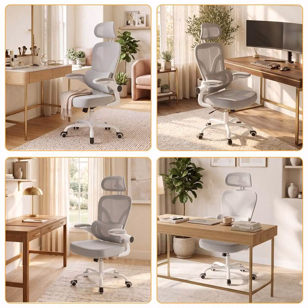 Gartistgo Ergonomic Grey Mesh Office Chair with Adjustable Headrest and Fabric Details – 4