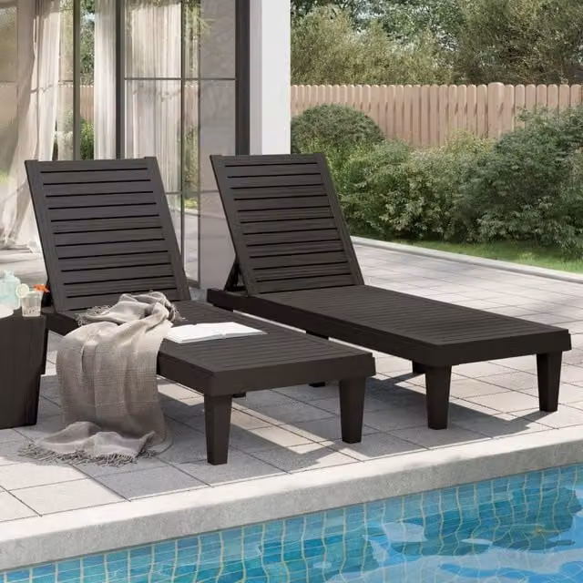 Berkfield Home Set of 2 Black Polypropylene Sun Loungers, W/D/H: 155 x 58 x 83 cm