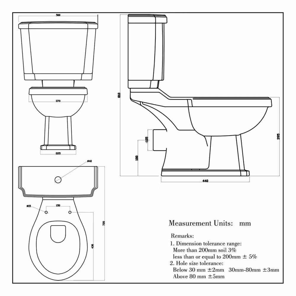 FLAVORA Traditional Style Close Coupled Ceramic Bathroom Toilet in White W/D/H: 100 x 52 x 52 cm – 2