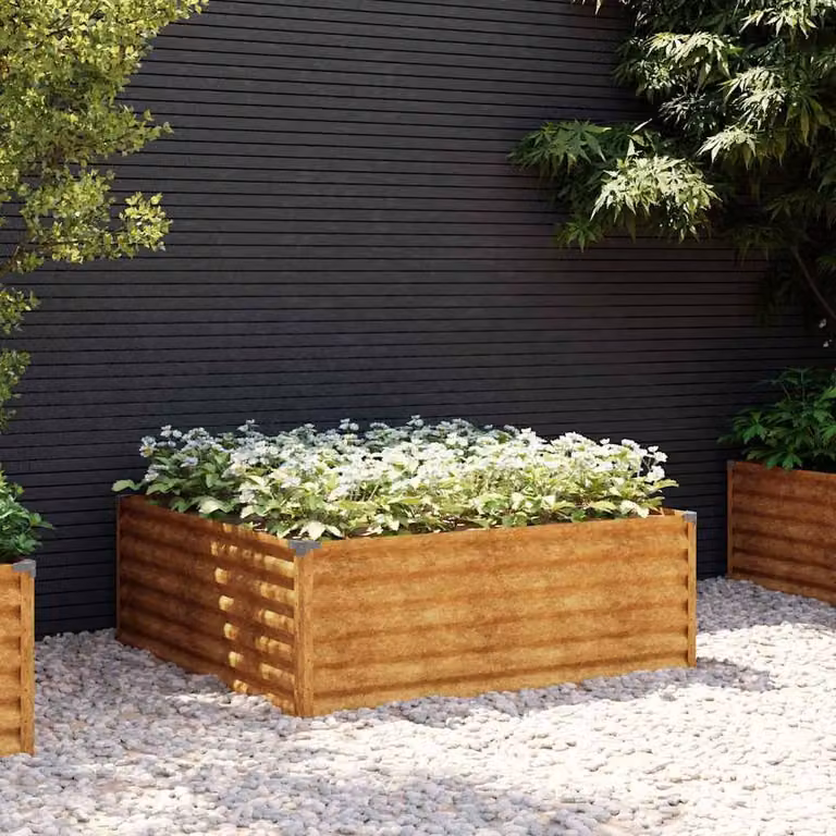 Berkfield Home Garden Raised Bed in Brown Corten Steel, W/D/H: 100 x 100 x 36 cm