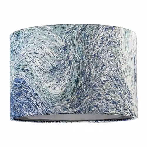 Happy Homewares Round Fabric Lamp Shade in Blue, Green and Silver, W: 30 cm, H: 20 cm