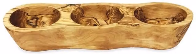 Verano Brown Solid Olive Wood 3 Section Snack Sharing Boat, Length: 35 cm