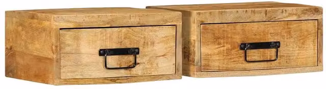 Berkfield Home Set of 2 Wall-mounted Bedside Cabinets in Brown Rustic Solid Mango Wood – 1