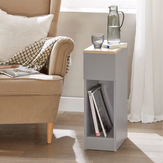 SoBuy Set of 2 Modern Narrow Bedside Tables in Grey