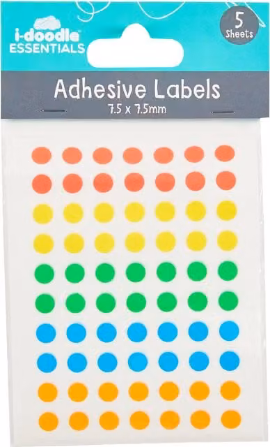 idoodle Essentials Multicolour Self-Adhesive Paper Dot Marking Labels for School