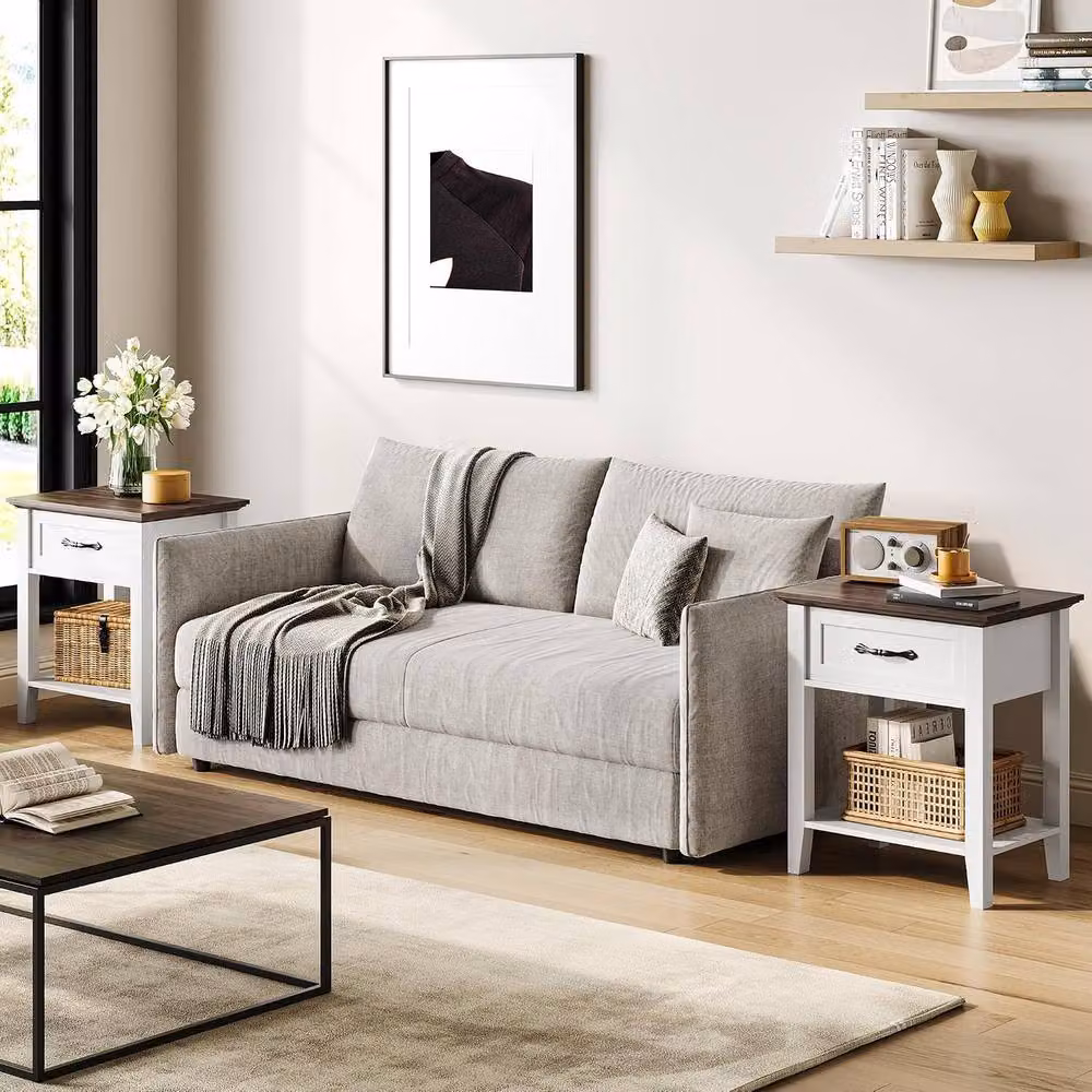 London Boutique Modern White Bedside Table with Drawer and Shelf – 3