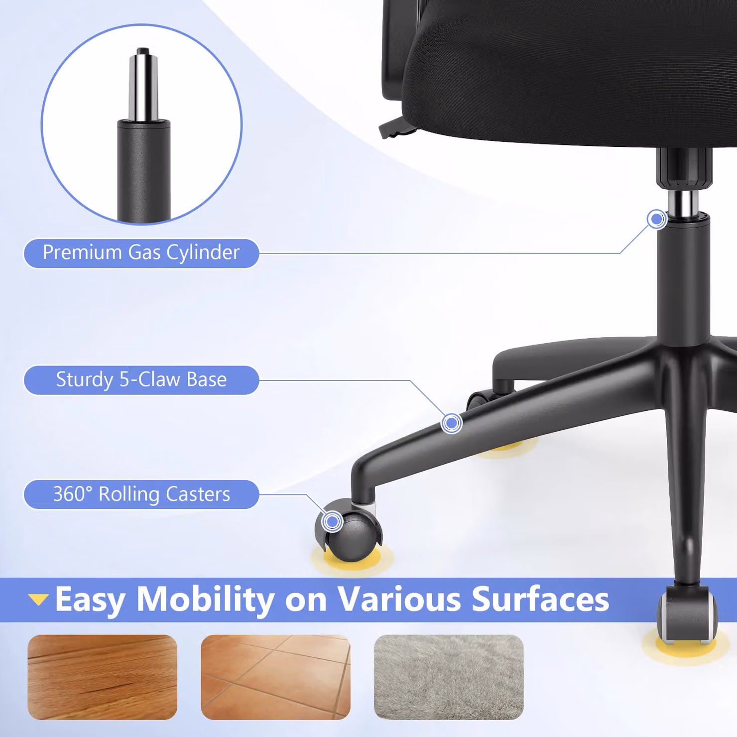 Gymax Black Fabric Swivel Mesh Office Chair with Adjustable Height and Flip-up Arms – 8