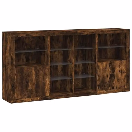 vidaXL Modern Smoked Oak Sideboard with Integrated LED Lights, W: 202 cm, D: 37 cm, H: 100 cm – 1