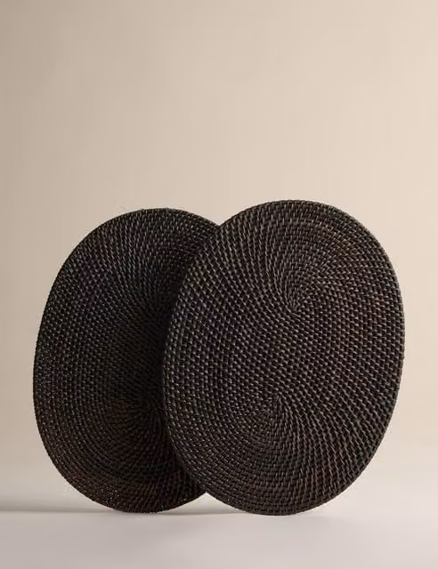 M&S Set of 2 Black Rattan Oval Placemats