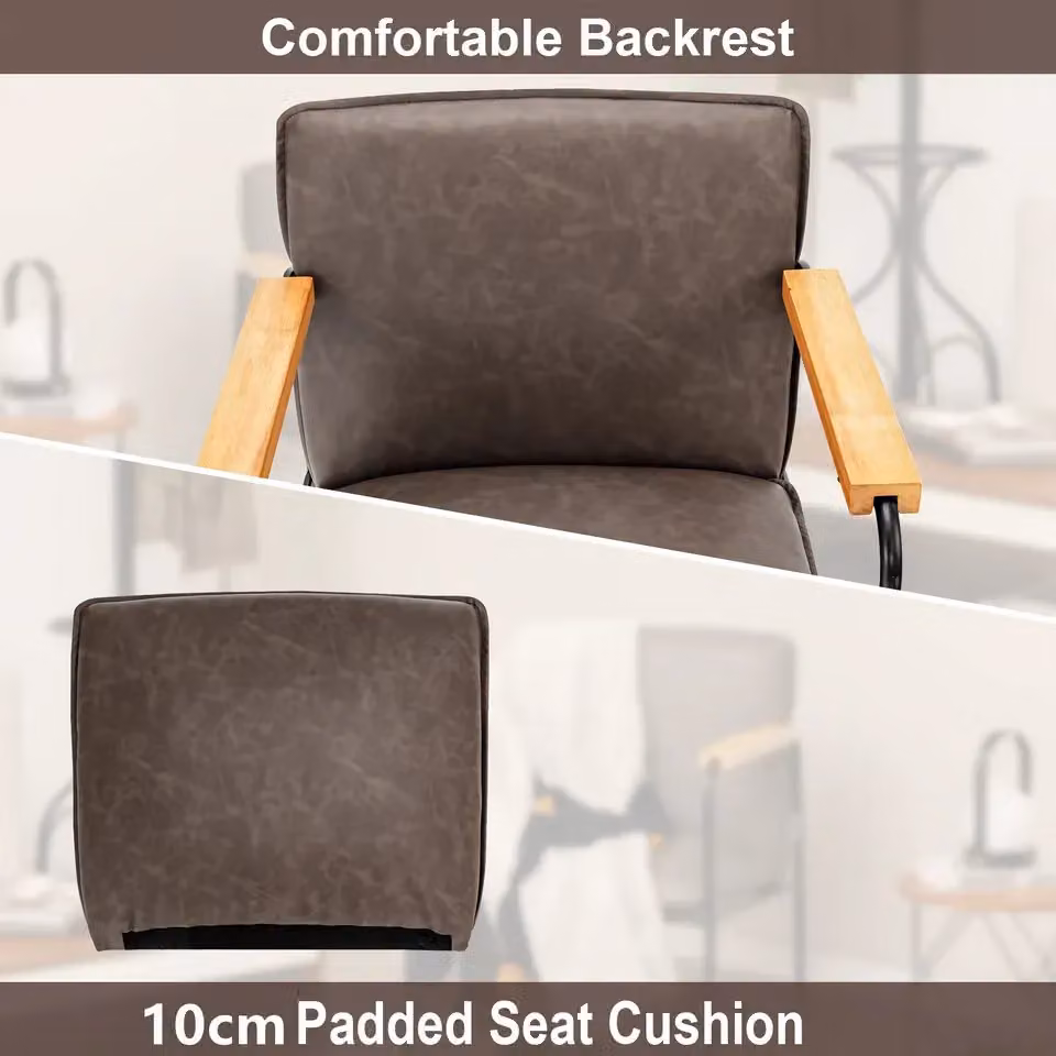 Costway Grey PU Leather Accent Chair with Armrests and Foam Cushion – 5