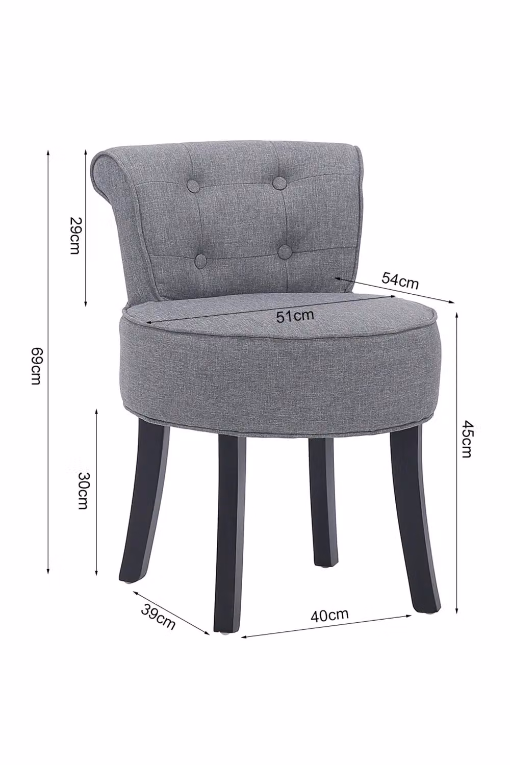 H&O Direct Modern Upholstered Fabric Vanity Stool with Rubberwood Frame in Grey and Black – 2