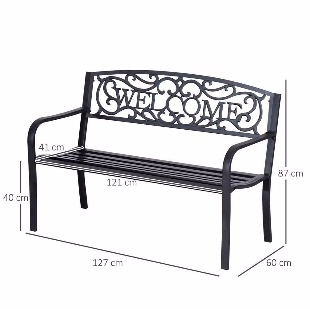 STILVORA Classic Metal Garden Bench for 2 Adults in Matt Black – 3