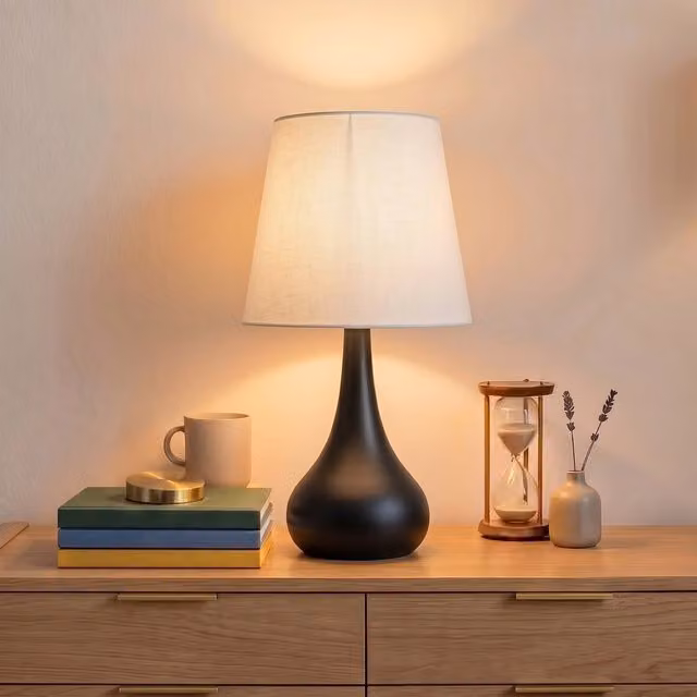 Livingandhome Modern Fabric Table Lamp in Black, Beige and White