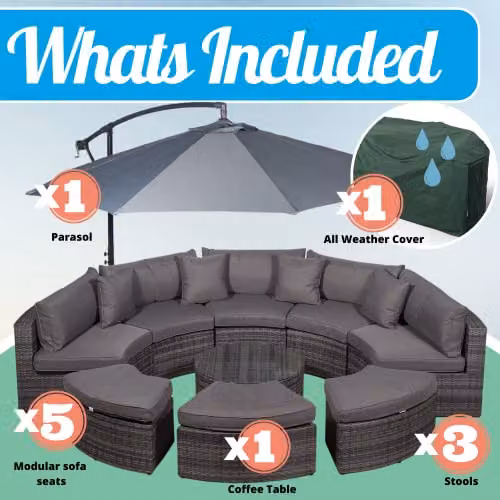 Thats Furniture Monaco Luxury Large U-Shape Rattan Garden Sofa Set in Grey with Coffee Table and Ottoman – 2