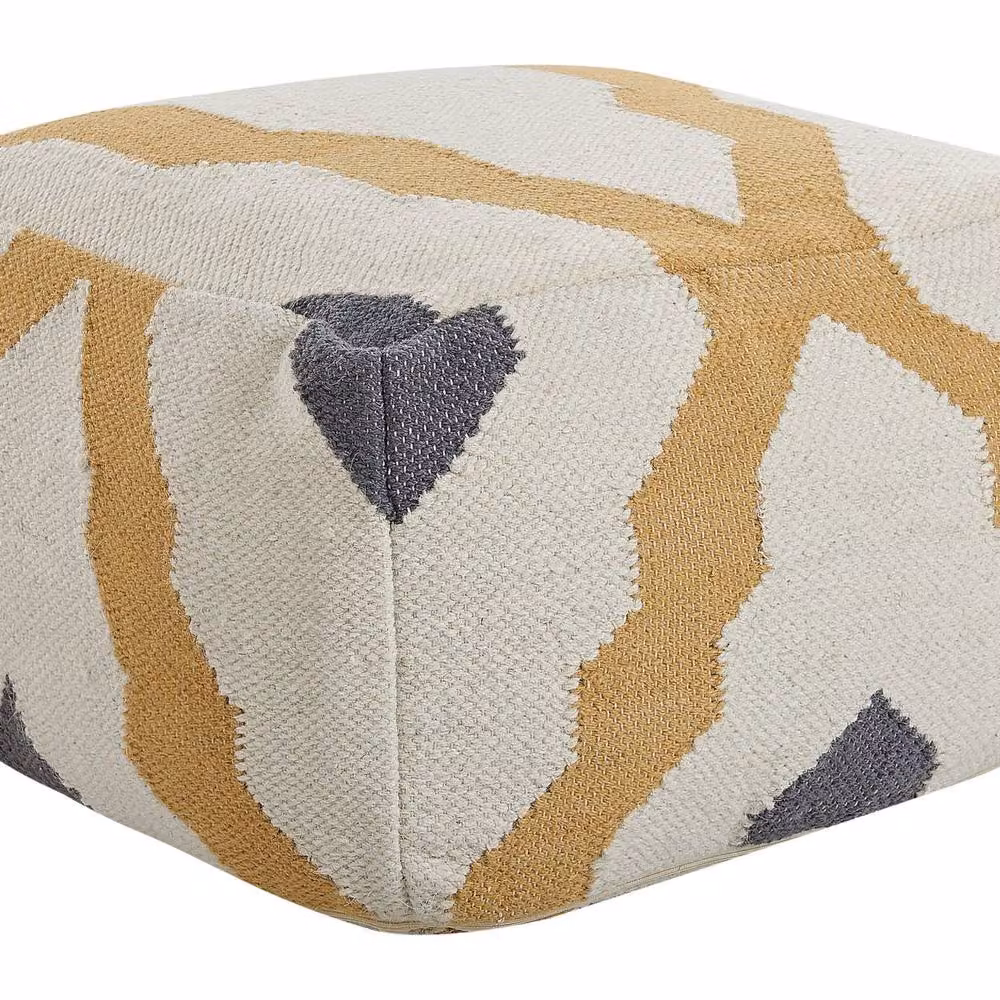 Wyld and Coco Hand-Knitted Wool Pouffe in Beige and Yellow – 2