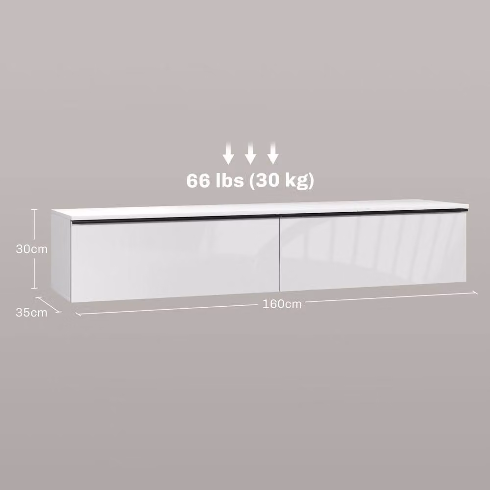 Wyld Haus Disa High Gloss White Floating TV Cabinet for TVs up to 70 inch, W: 160 cm, D: 35 cm, H: 30 cm – 2
