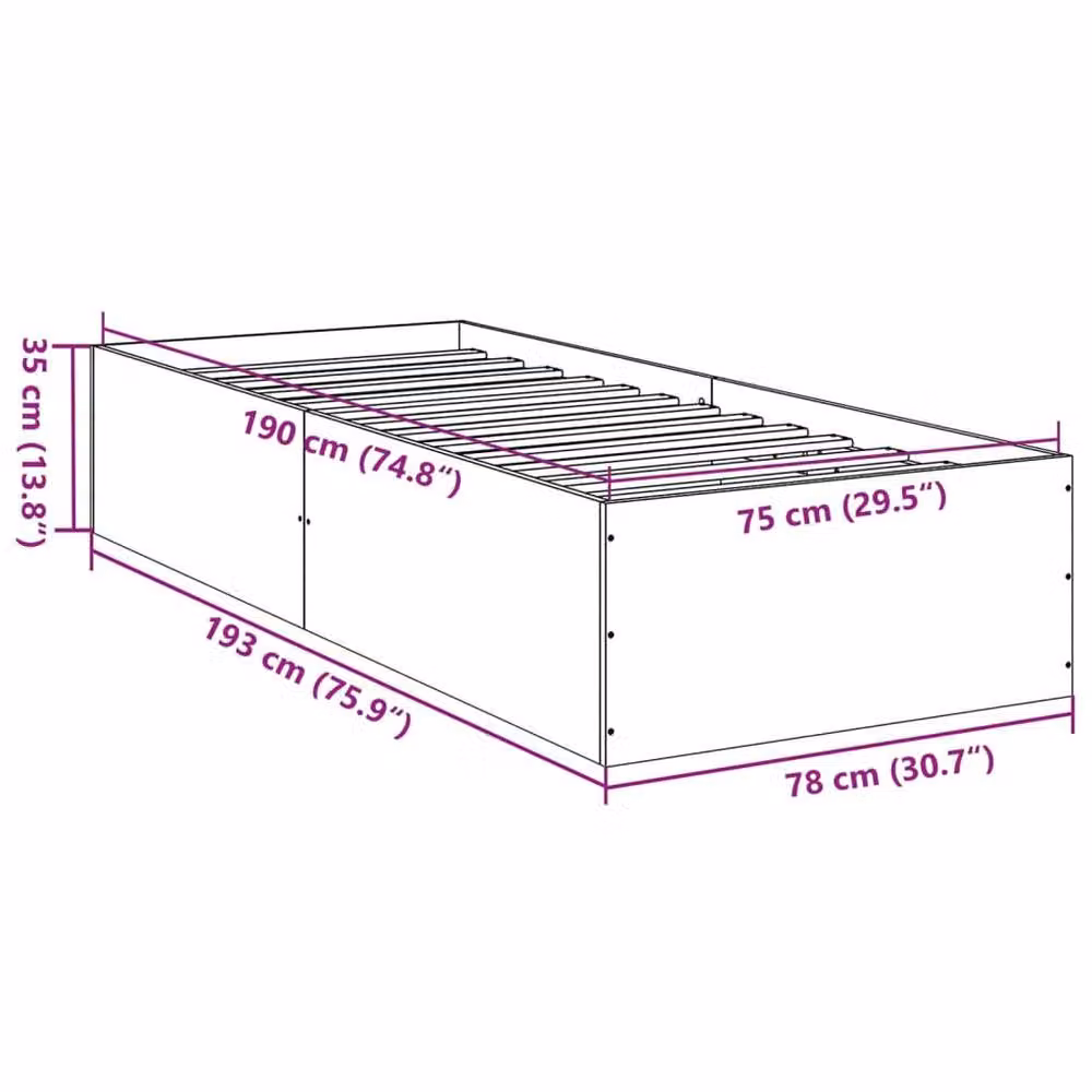 Berkfield Home Small Single Wood Bed Frame, Black, W/D/H: 75 x 190 x 35 cm – 7