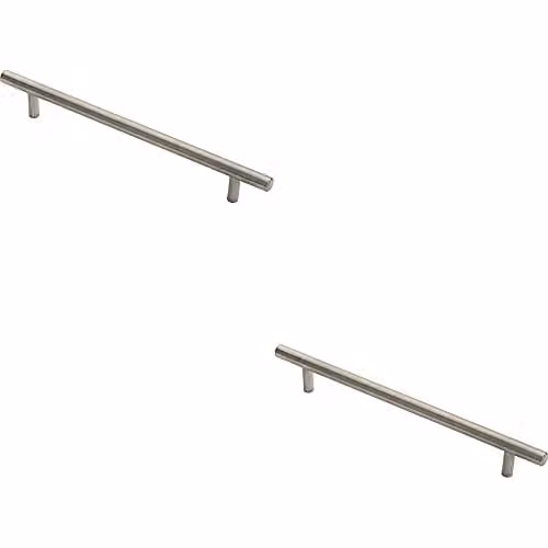 Loops 2 Pack Round T-Bar Pull Handles in Brushed Stainless Steel, Silver, 210 x 10 mm with 160 mm Fixing Centres