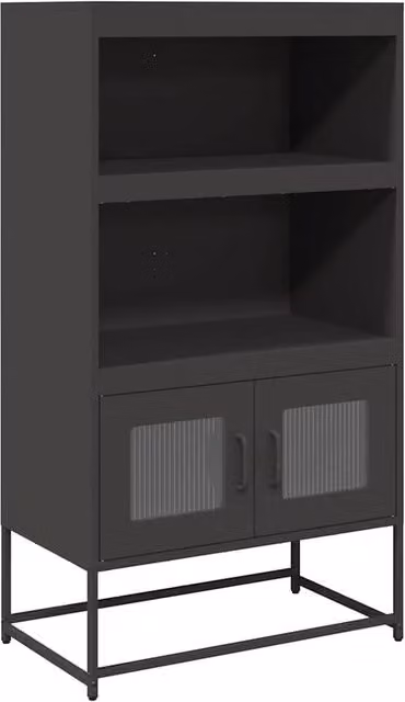 Berkfield Home Black Steel Highboard with Glass Doors, W/D/H: 68 x 39 x 123 cm – 1