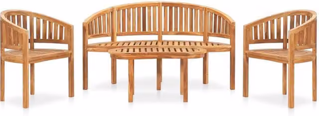 Berkfield Home 4 Piece Banana Garden Lounge Set in Brown Solid Teak Wood – 1