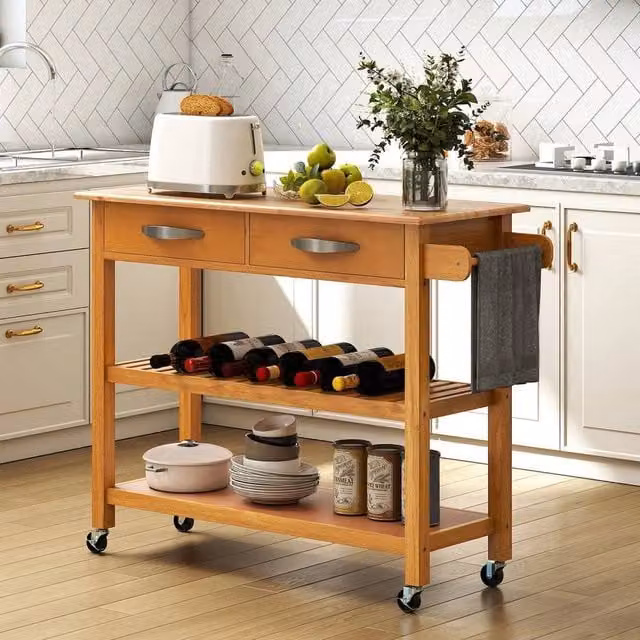 EONLION 3-Tier Rolling Kitchen Island Utility Cart in Brown Wood – 1