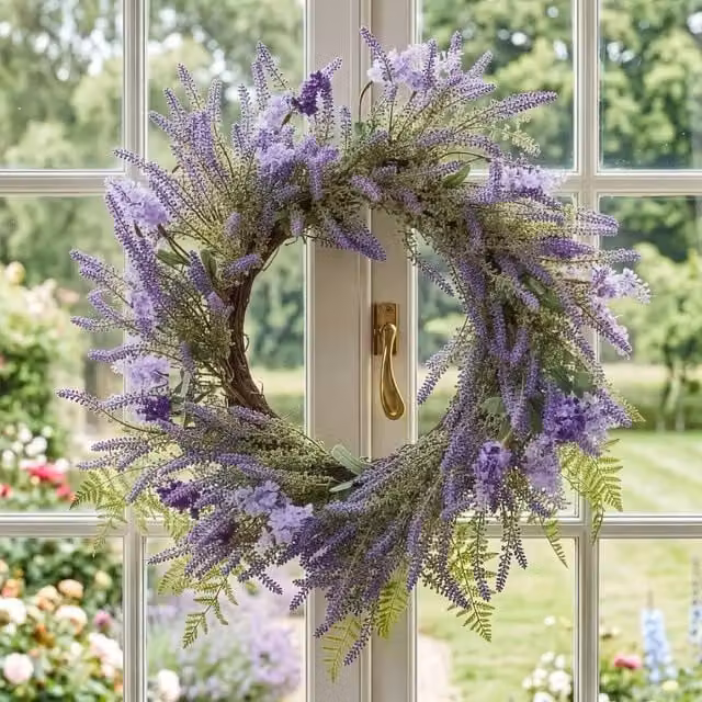 Dibor Luxury Purple Lavender Floral Summer and Spring Door Wreath, Diameter: 50 cm – 1