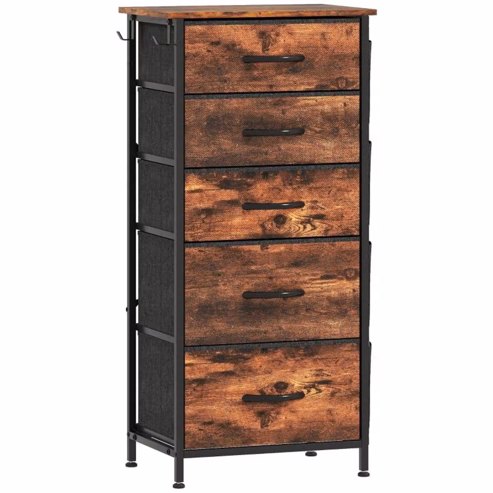 STILVORA Modern Rustic Brown Chest of Drawers with Metal Storage – 5