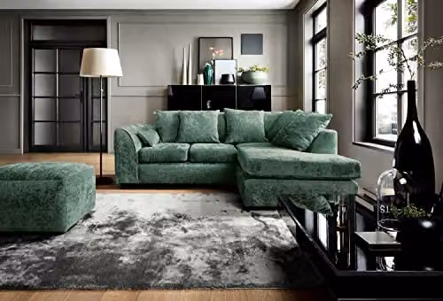 Abakus Direct Harriet Right Facing Corner Sofa in Green Crushed Chenille – 5