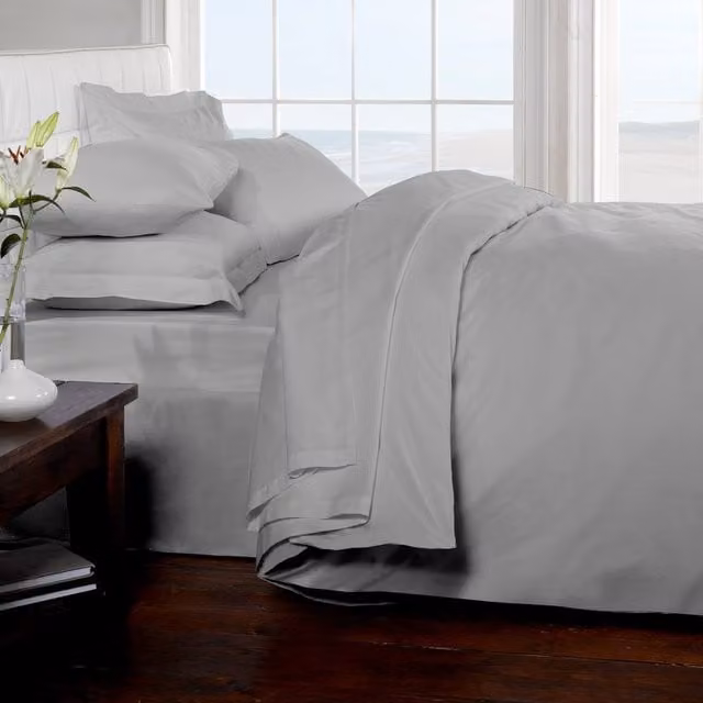 Rapport Home Single 200 Thread Count Cotton Percale Flat Sheet in Silver Grey, W: 90 cm x L: 190 cm