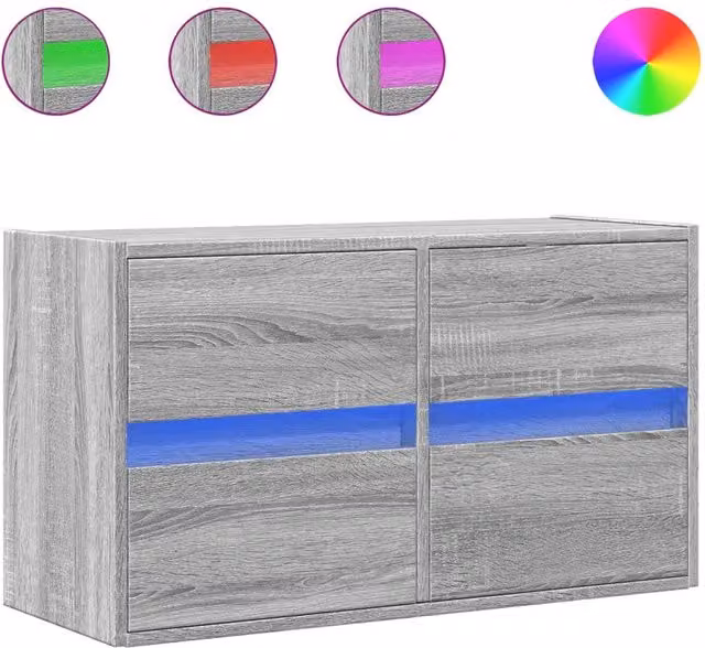 Berkfield Home TV Wall Cabinet with LED Lights in Grey Sonoma, W/D/H: 80 x 31 x 45 cm – 1