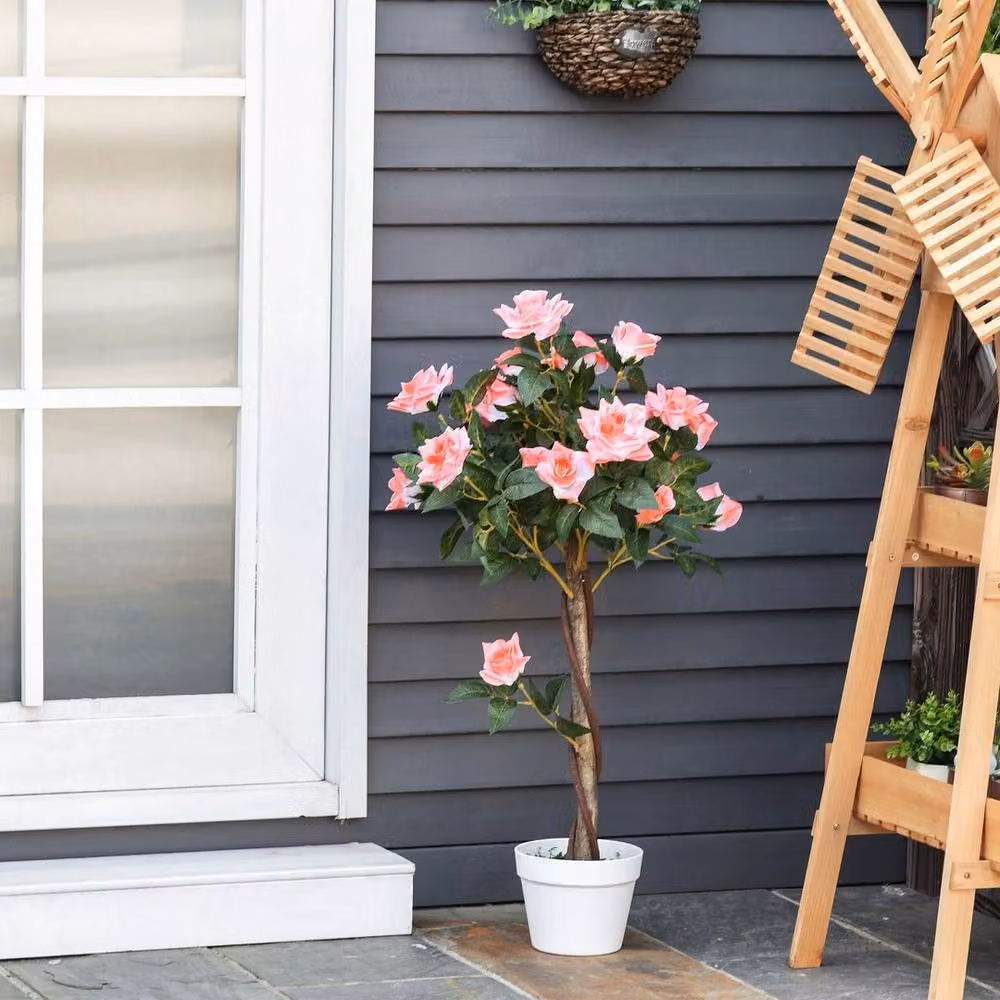 EONLION Set of 2 Pink Artificial Rose Trees, Height: 100 cm – 3