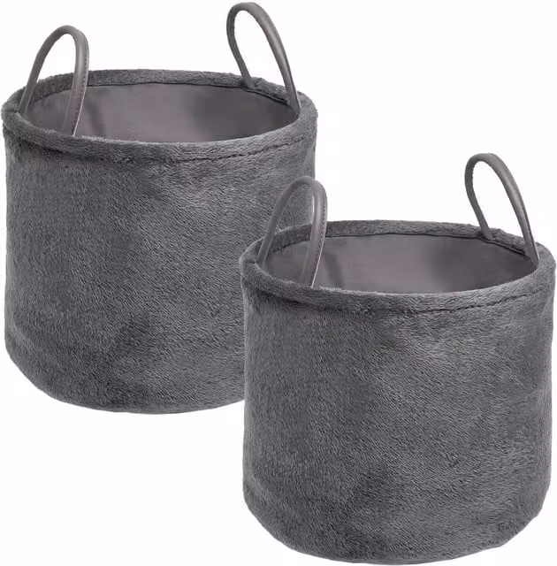 OHS Teddy Fleece Decorative Storage Basket with Handles, Grey, Pack of 2