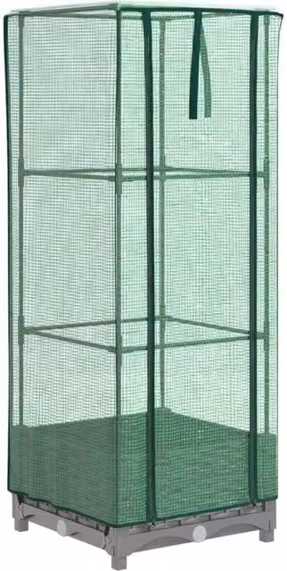 Berkfield Home Raised Bed with Greenhouse Cover in Light Grey Rattan Look, W/D/H: 40 x 40 x 123 cm
