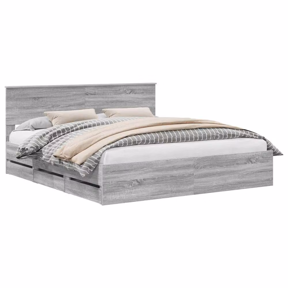 Berkfield Home Modern Bed Frame with Drawers in Grey Sonoma, Engineered Wood, W/D/H: 180 x 200 cm – 2