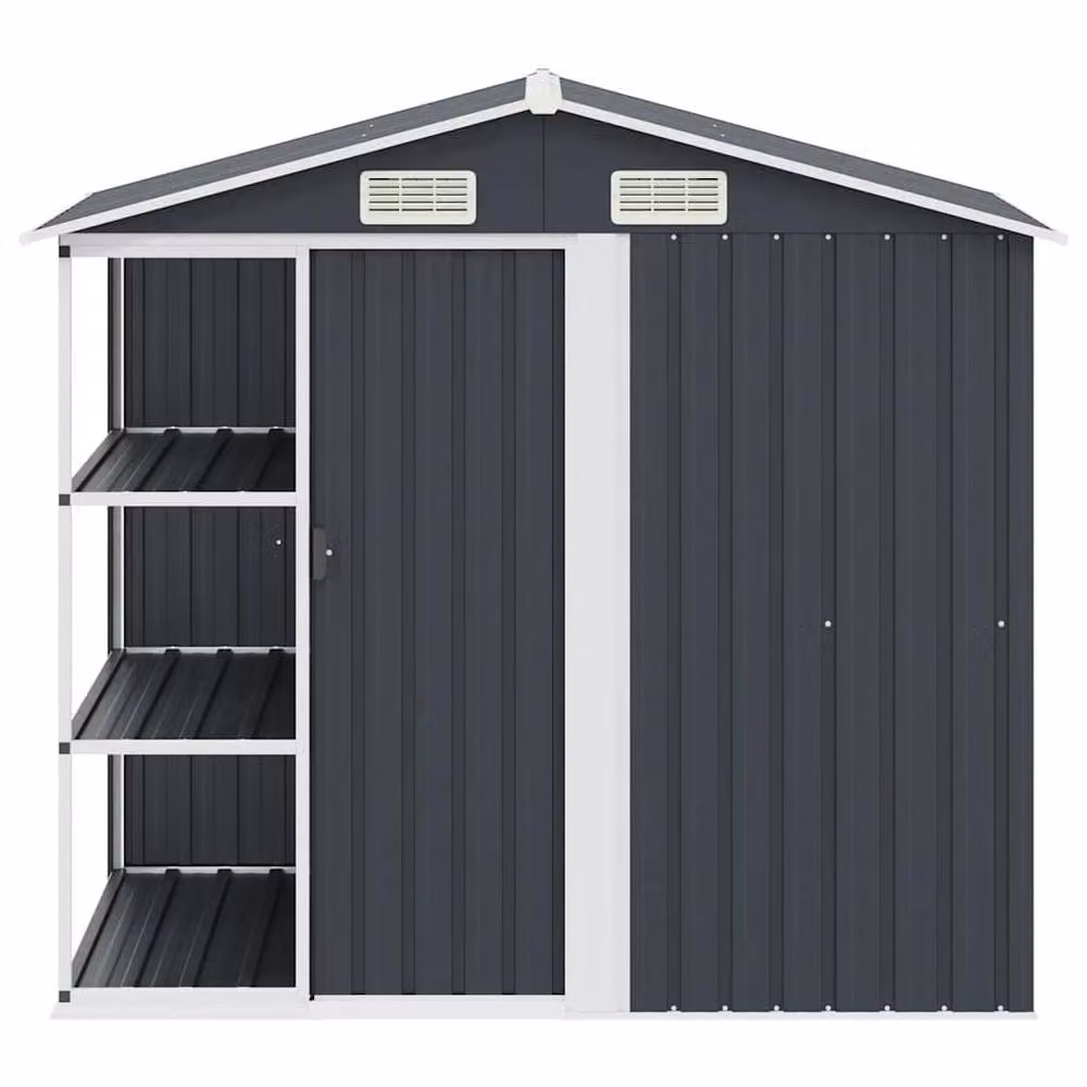 Berkfield Home Garden Shed with Shelving in Anthracite Grey, W/D/H: 205 x 130 x 183 cm – 3