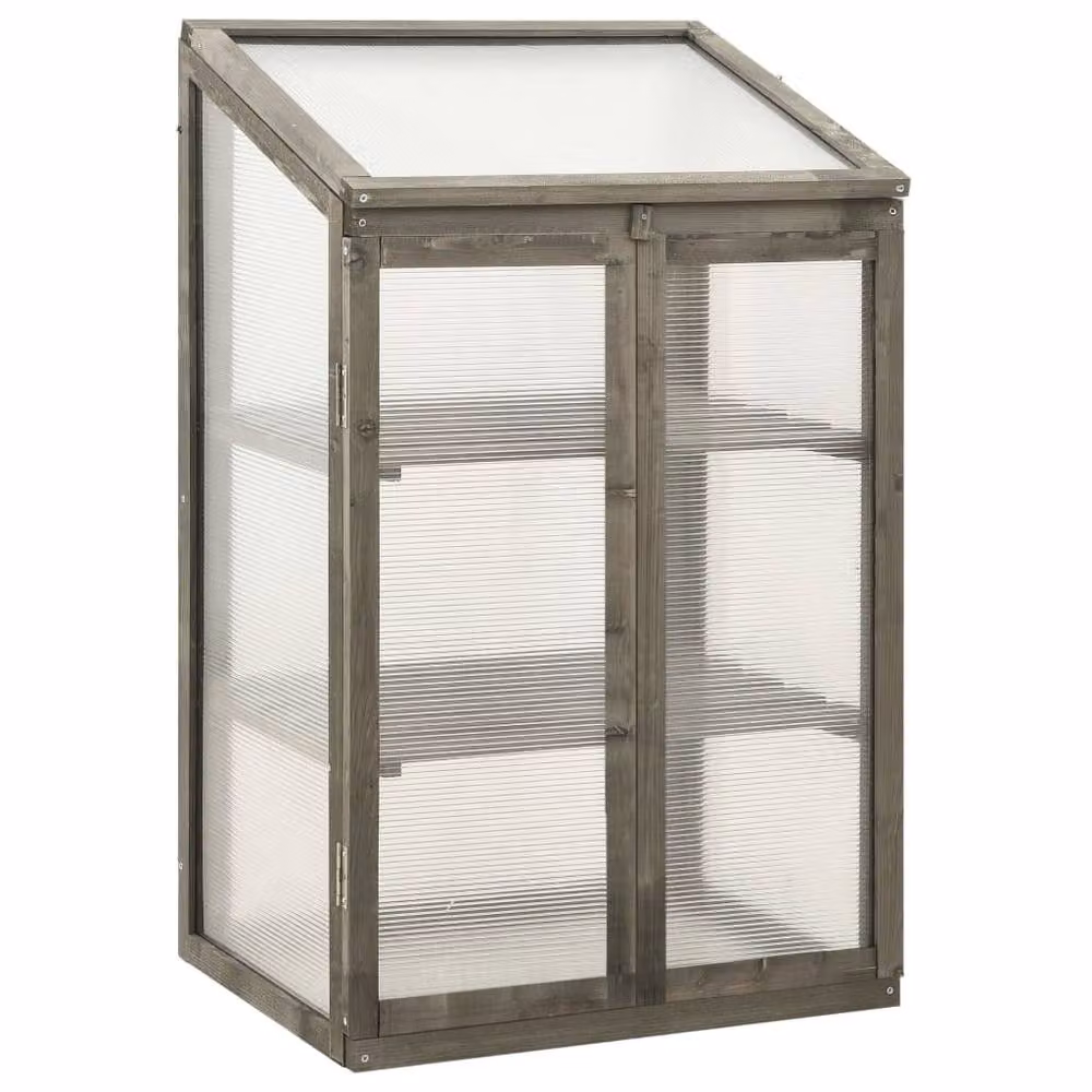 Berkfield Home Grey Firwood Greenhouse with Polycarbonate Shelving, W/D/H: 60 x 45 x 100 cm