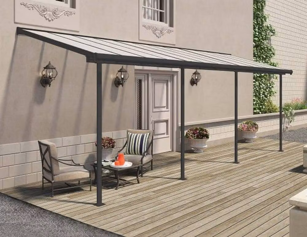 Palram Sierra Lean-to Patio Cover in Grey with Transparent Polycarbonate – 2